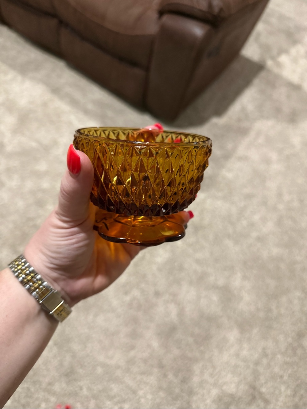 Indiana Amber Diamond Point Fairy Lamp BOTTOM ONLY